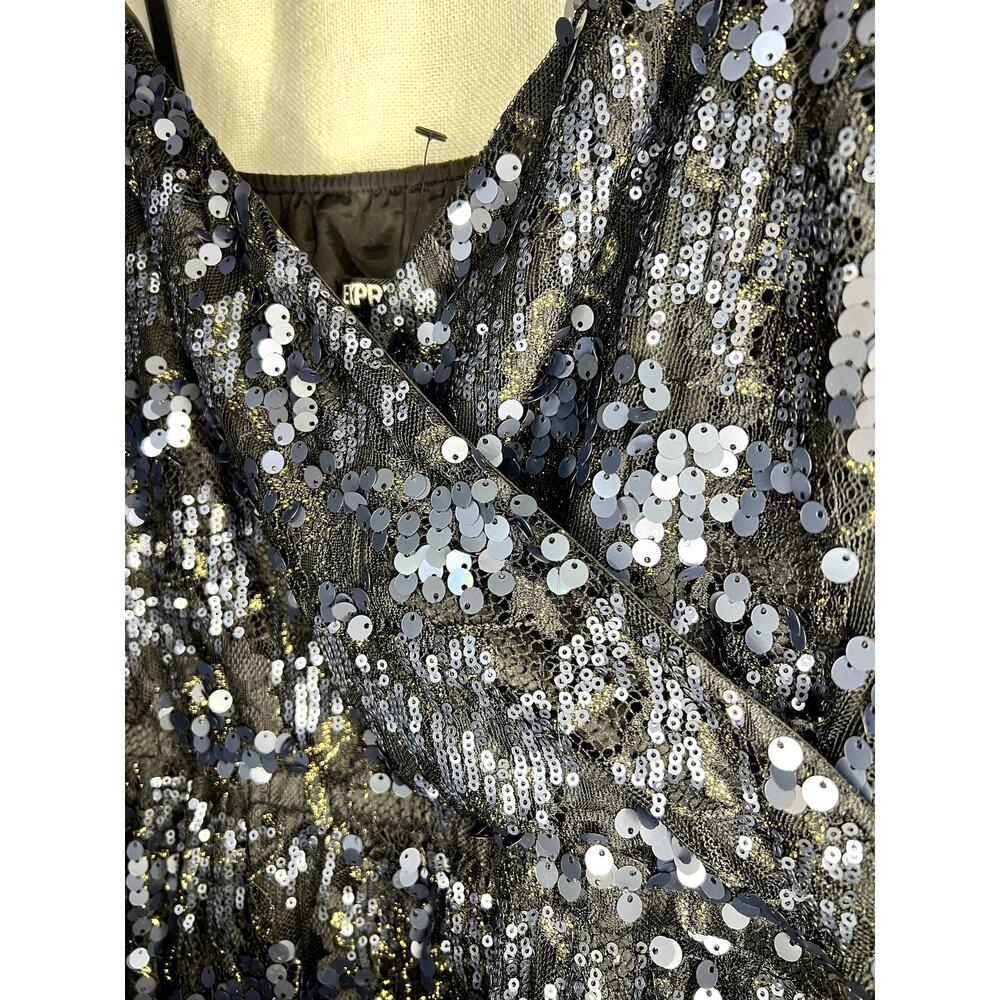 Express Black Silver Sequined Sparkly Sexy Lined Strapless Mini Dress - Picture 3 of 11